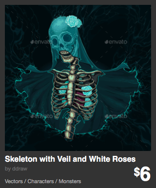 Skeleton with Veil and White Roses
