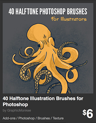 40 Halftone Illustration Brushes for Photoshop by GraphicMonkee