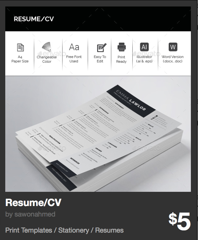 Resume/CV by sawonahmed | GraphicRiver