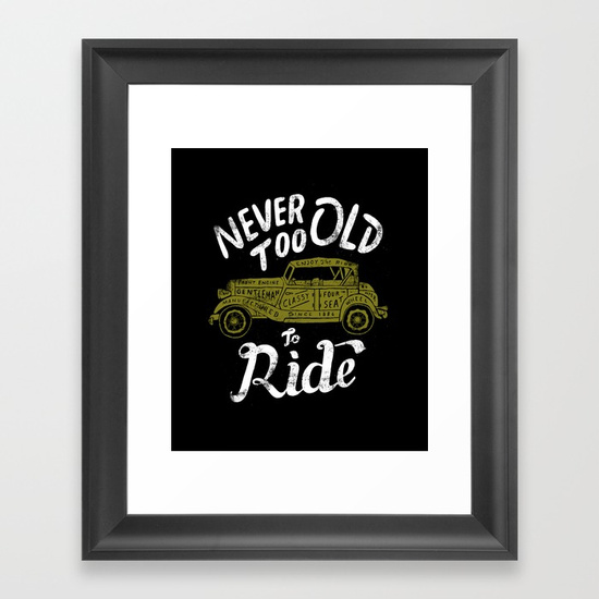 FRAMED ART PRINT SCOOP BLACK MINI Never Too Old To Ride por Skitchism