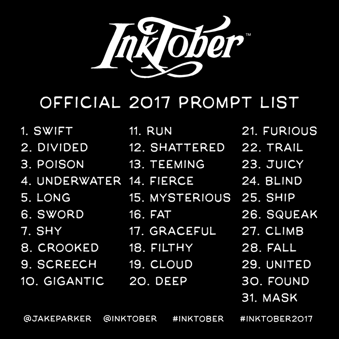 Inktober official 2017 prompt list