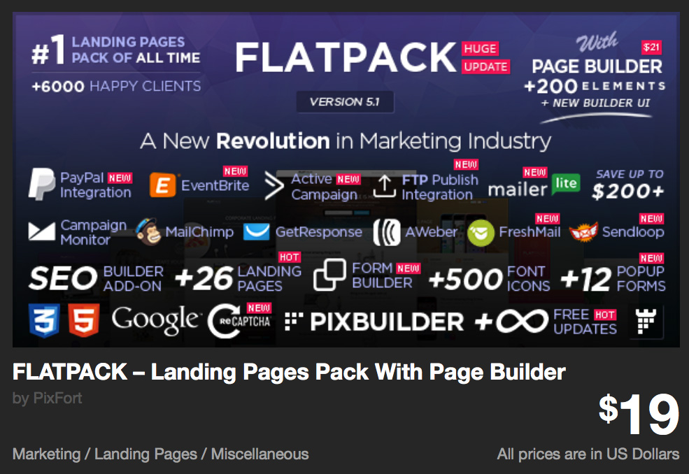 FLATPACK – Landing Pages Pack With Page Builder by PixFort | ThemeForest