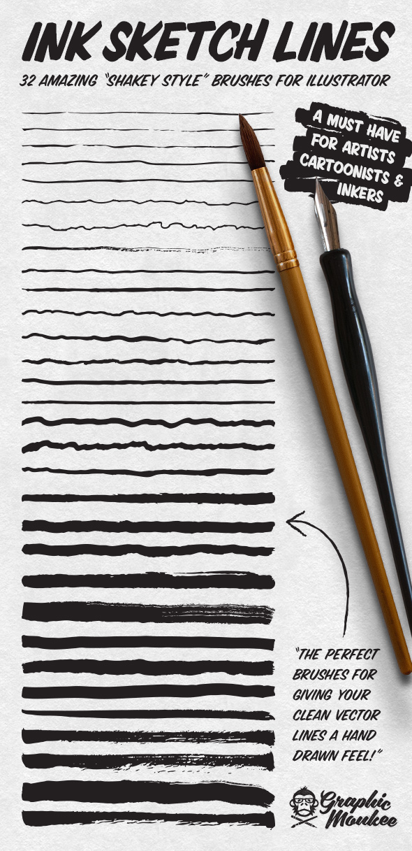 Ink Sketch Lines - 32 Illustrator Brushes by GraphicMonkee | GraphicRiver