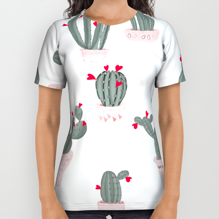 Love in the Desert Cacti Pattern All Over Print Shirt by oursunnycdays | Society6 