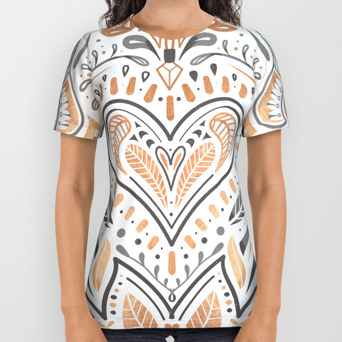 Rose Gold Folklore Pattern All Over Print Shirt by marigoldstudios | Society6