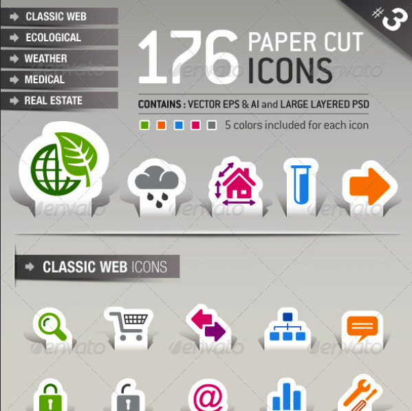 176 Papercut Icons by sharpnose | GraphicRiver
