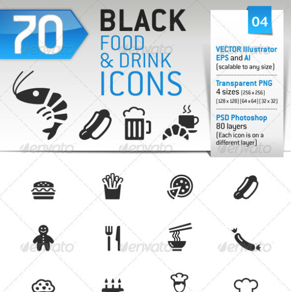 70 Food and Drink Icons by sharpnose | GraphicRiver 