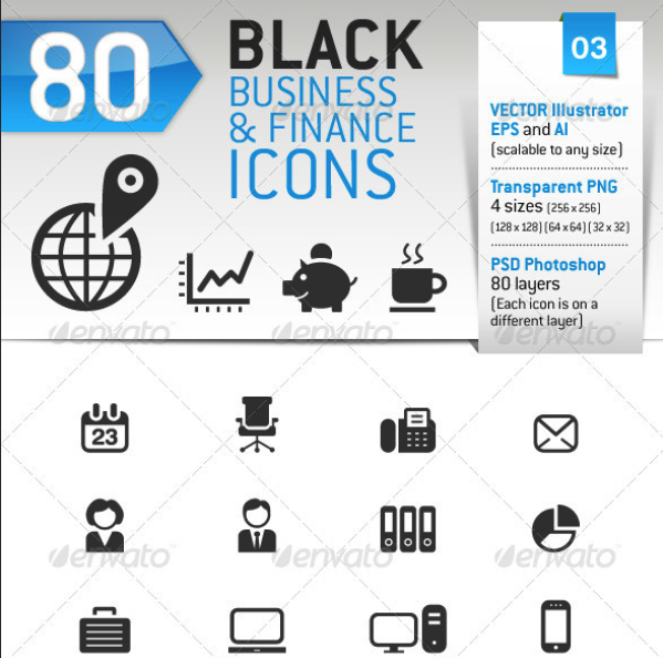 80 Black Business and Finance Icons by sharpnose | GraphicRiver 
