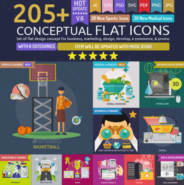 Conceptual Flat Icons by Graphiqa | GraphicRiver 
