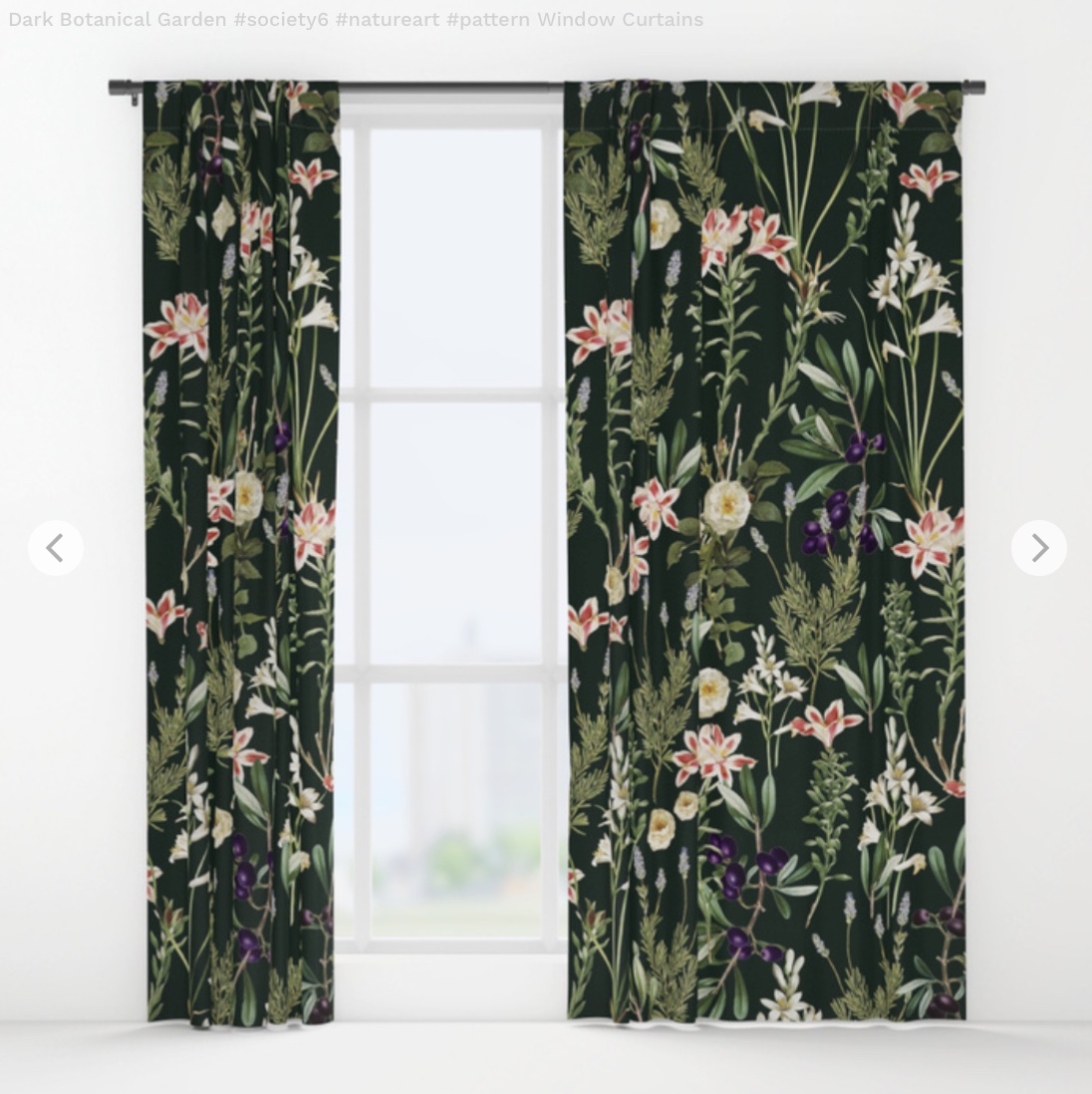 Dark Botanical Garden - pattern Window Curtains by 83oranges | Society6