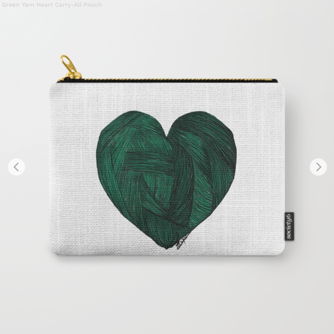 Green Yarn Heart Carry-All Pouch by sparklyunicorn | Society6