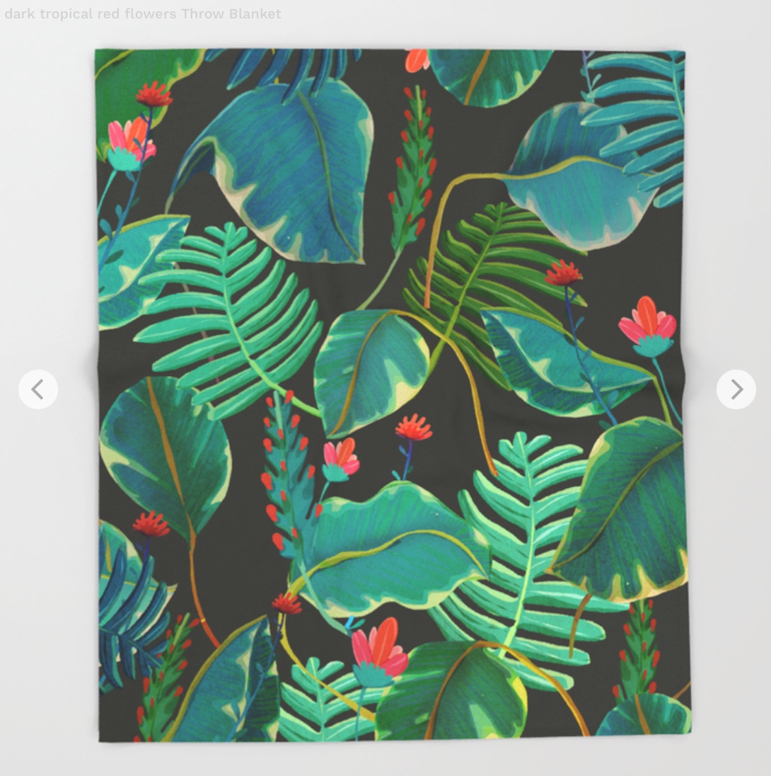 dark tropical red flowers Throw Blanket by franciscomffonseca | Society6