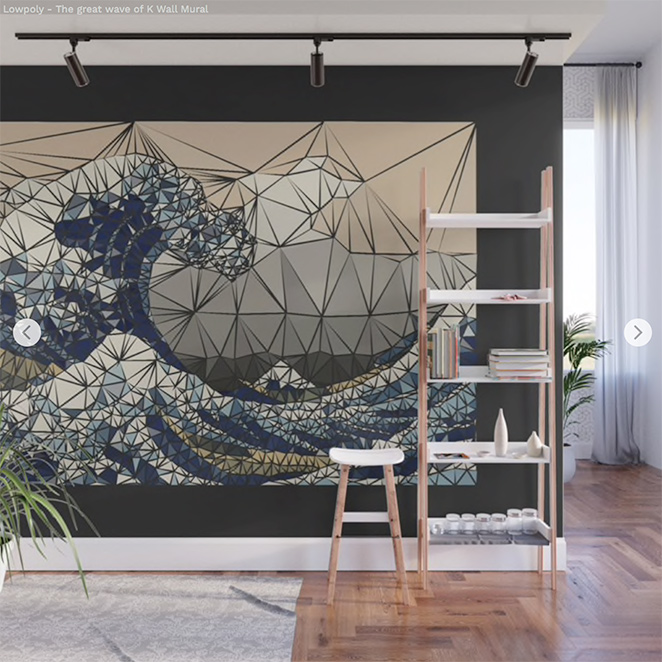 Wall Mural Lowpoly - The great wave of K by Angel Decuir | Soiciety6