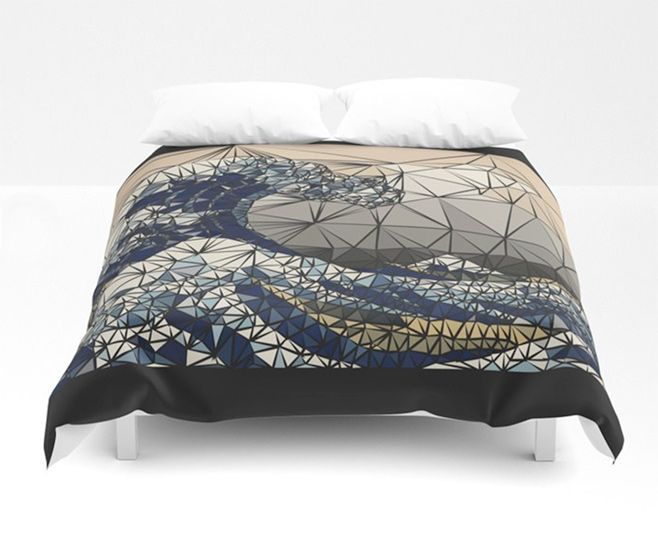 Lowpoly - The great wave of K Duvet Cover by angeldecuir | Society6 