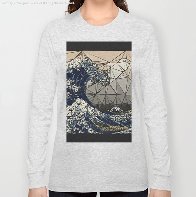 Lowpoly - The great wave of K Long Sleeve T-shirt by angeldecuir | Society6 