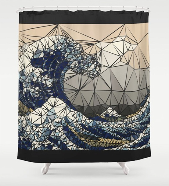 Lowpoly - The great wave of K Shower Curtain by angeldecuir | Society6 