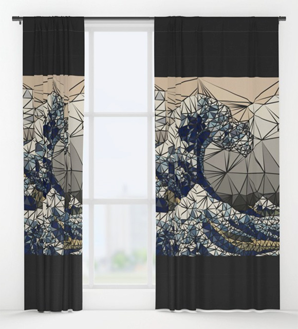 Lowpoly - The great wave of K Window Curtains by angeldecuir | Society6 