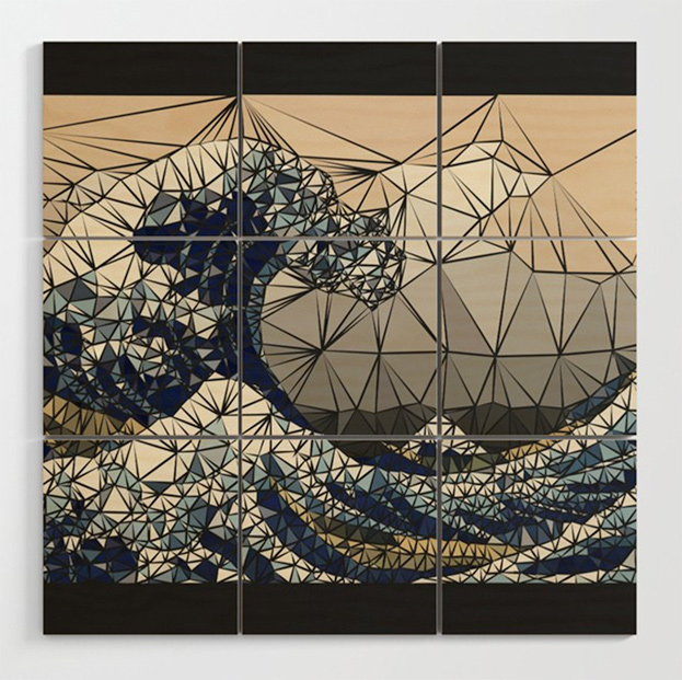 Lowpoly - The great wave of K Wood Wall Art by angeldecuir | Society6