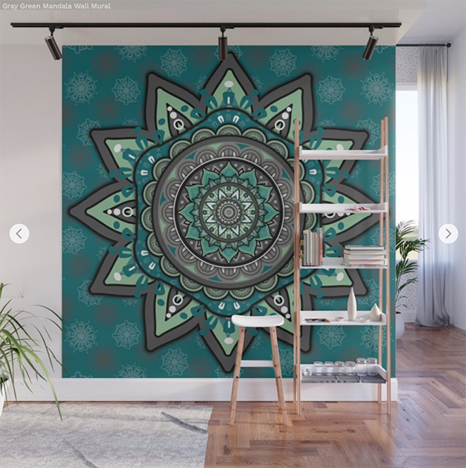 Gray Green Mandala Wall Mural by angeldecuir | Society6 