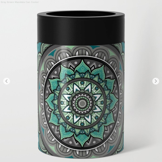 Gray Green Mandala Can Cooler by angeldecuir | Society6 