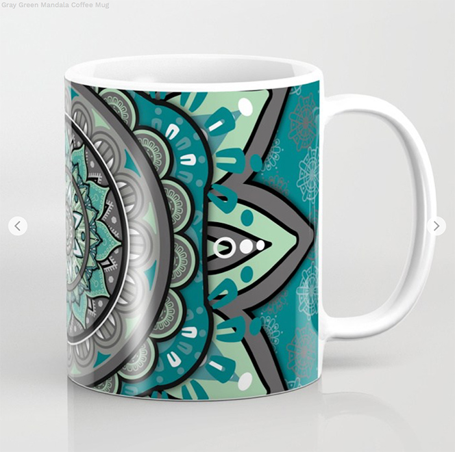 Gray Green Mandala Coffee Mug by angeldecuir | Society6 