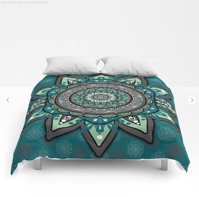 Gray Green Mandala Comforters by angeldecuir | Society6