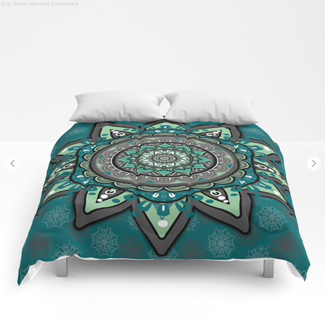 Gray Green Mandala Comforters by angeldecuir | Society6