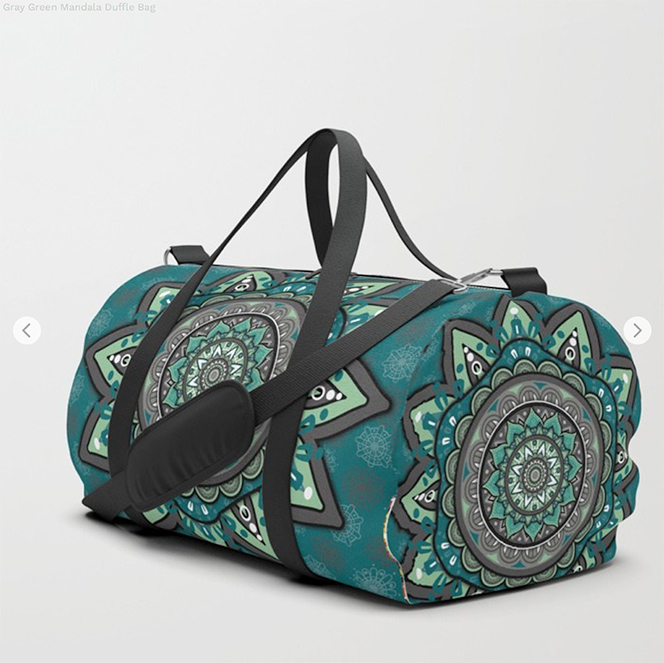 Gray Green Mandala Duffle Bag by angeldecuir | Society6 