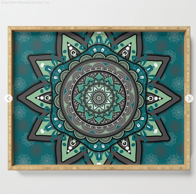 Gray Green Mandala Serving Tray by angeldecuir | Society6