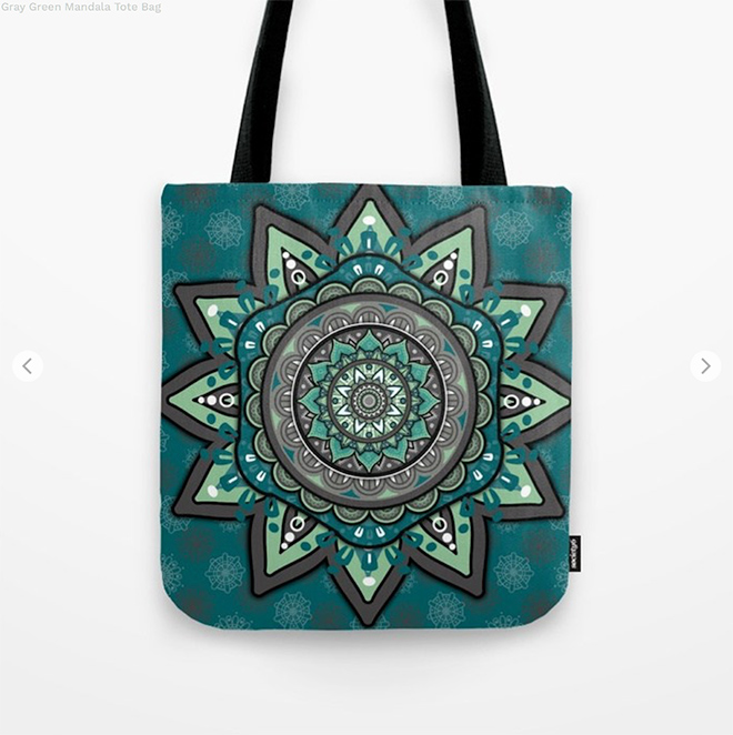 Gray Green Mandala Tote Bag by angeldecuir | Society6 