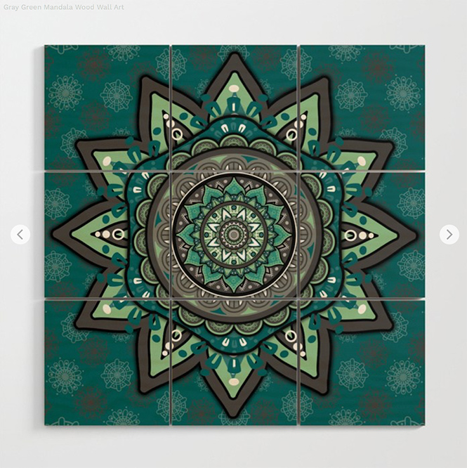 Gray Green Mandala Wood Wall Art by angeldecuir | Society6 