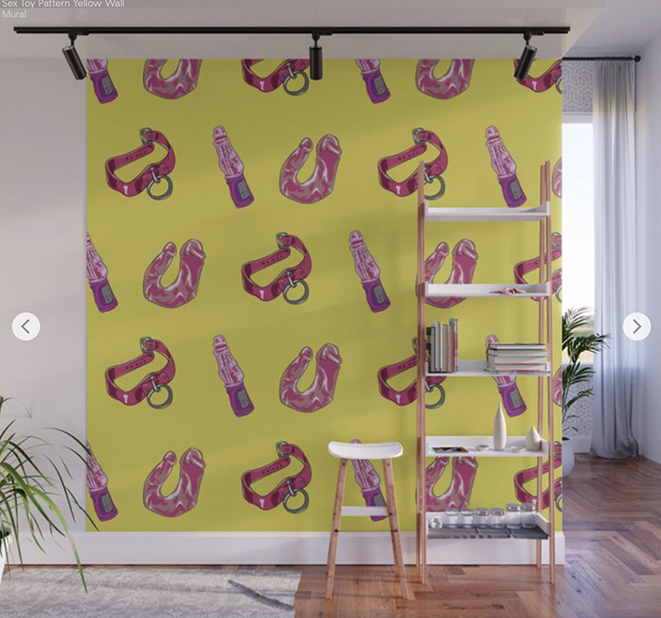 Sex Toy Pattern Yellow Wall Mural by lovelylesbian -society6