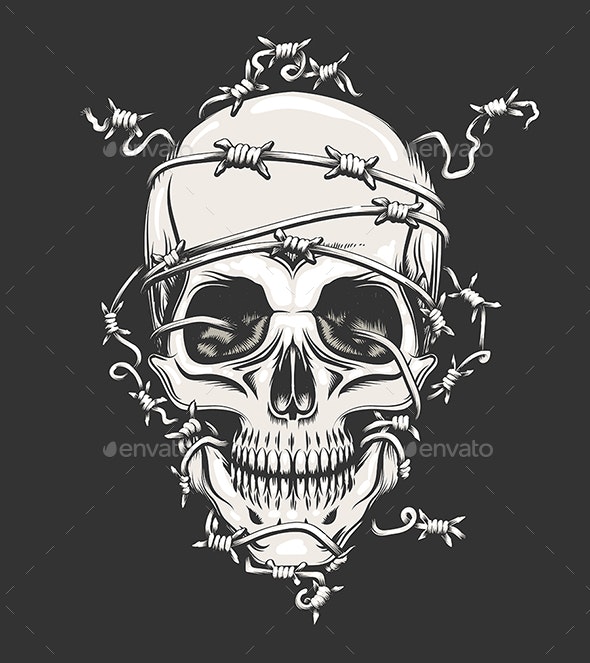 Human Skull in Barbed Wire por Olena1983 / GraphicRiver
