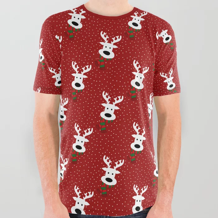 Reindeer in a snowy day (red) All Over Graphic Tee by Absentis 
Art Prints navideños