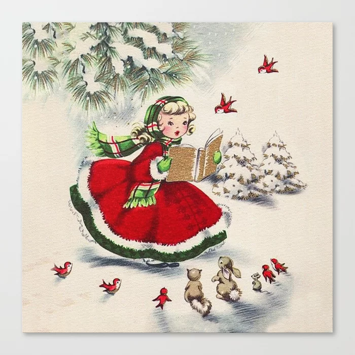 Vintage Christmas Girl Canvas Print by Digital Effects 