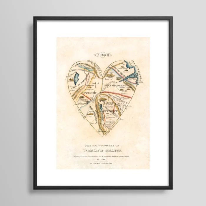 "A Map of the Open Country of a Woman's Heart" by D. W. Kellogg (c. 1833-1842) Framed Art Print by Maria Popova
