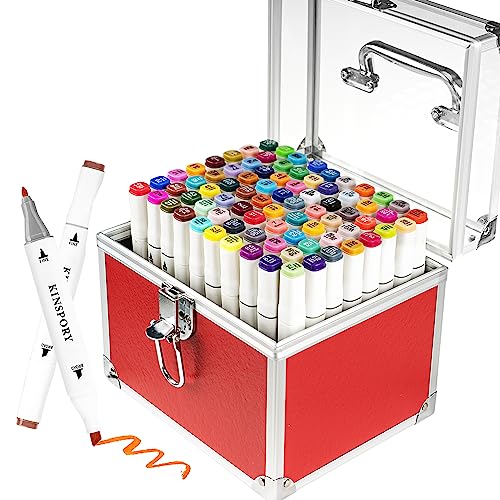 KINSPORY Alcohol Markers, 80 Colors Dual Tip Permanent Art Markers for Artist Drawing, Coloring, Illustrations, Sketching, Outlining, Aluminium Case for Easy Storage, Coloring Pens for Adults Kids